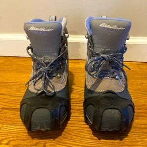 Eddie Bauer Women’s Thermafill snow boot with Yukon crampons.